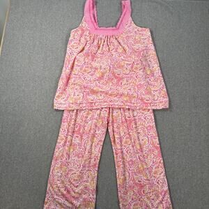 Aria Pink Paisley Pajama Set Women's Medium Cropped Sleeveless Elastic Waist